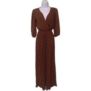 V Neck Jumpsuit Multicolor Boho Hippie Wide Leg Flare Geometric Pattern Size XS